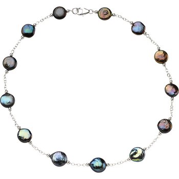 Sterling Silver Coin Pearl Necklace