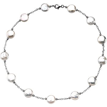 Sterling Silver Coin Pearl Necklace