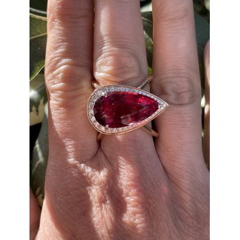 Rubellite Tourmaline & Diamond Halo Crossover Design custom