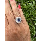 Gemstone Jewelry Royal Blue Cushion Cut Sapphire & Diamond Ring 06-3769