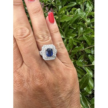 Royal Blue Cushion Cut Sapphire & Diamond Ring 06-3769