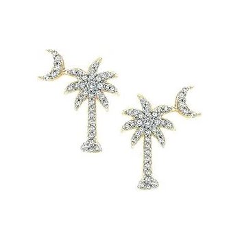 .25ctw 14K Yellow Gold Diamond Palmetto Earrings 15-01200