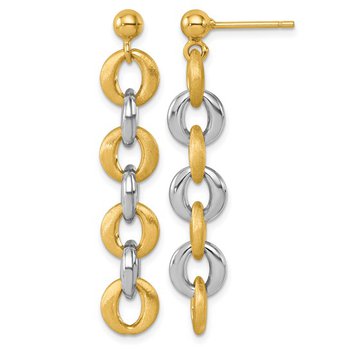 14K Two-toned Polished and Satin Round Link Post Dangle 17-5755