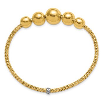 14K Two-toned Polished Graduated Ball Stretch Bracelet 42-3885