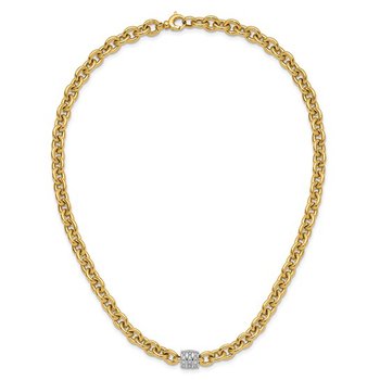 18k Two-toned Polished 18" Diamond Oval Link Necklace 30-4003
