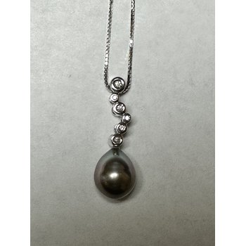 18k White Gold Tahitian & Bezel Diamond Pendant 35-3075