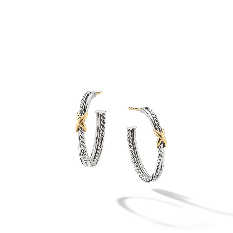 Petite X Hoop earrings with 18K Yellow Gold 192740839153 Mednikow