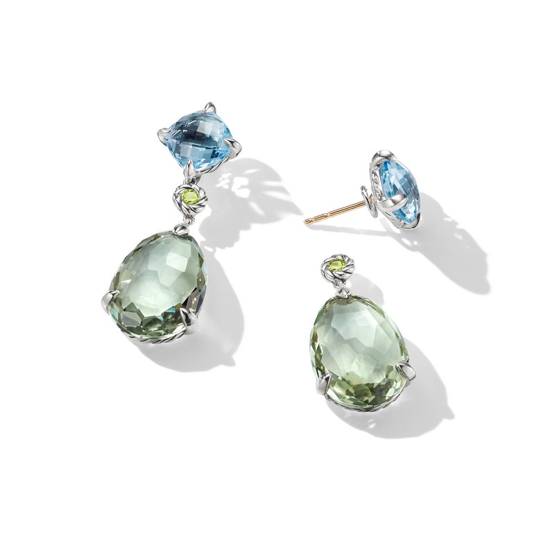 Chatelaine® Drop earrings in Sterling Silver with Prasiolite, Blue