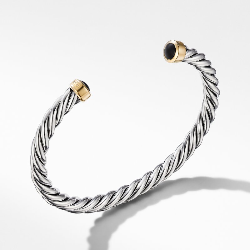 Cable Cuff Bracelet in Sterling Silver with 18K Yellow Gold