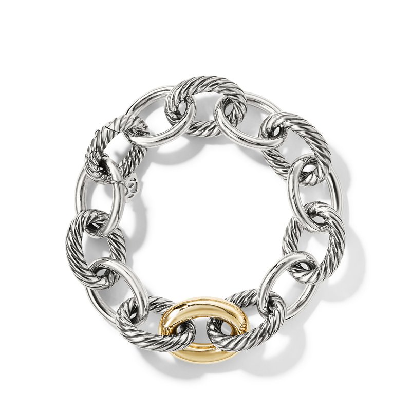 Oval Link Chain Bracelet in Sterling Silver with 18K Yellow Gold
