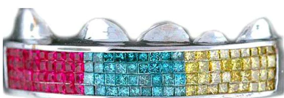 Grillz Blue & Yellow Diamonds & Red Rubys Invisible Grill G0034