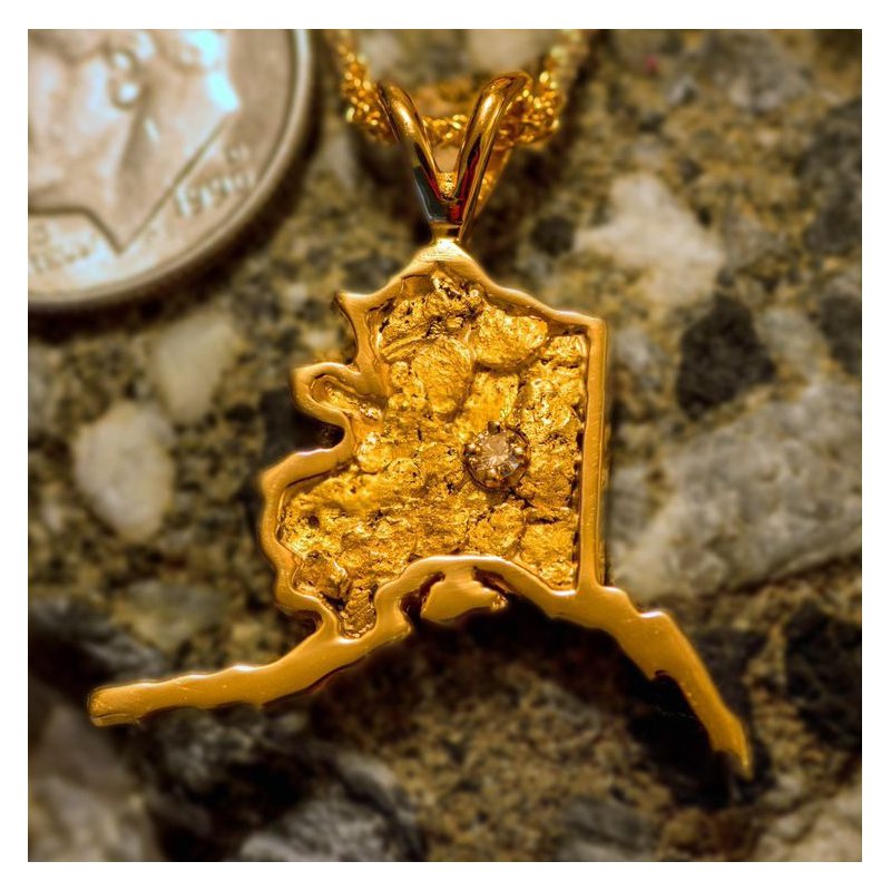 Gold Rush Fine Jewelry Natural Alaskan Gold Nugget Diamond State Pendant GRC105PD GRC105PD