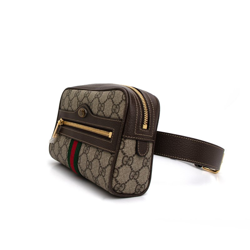 【GUCCI】GG OPHIDIA BELT BAG Ophidia small belt bag in beige and dark brown fabric