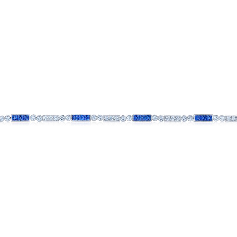 BELLE ÉPOQUE Sapphire Bracelet 18K WG Belle Epoque Bracelet Art Deco Geometric CZ Delicate Blue