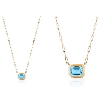 Blue Topaz East-West Emerald Cut Bezel Pendant GOS1894
