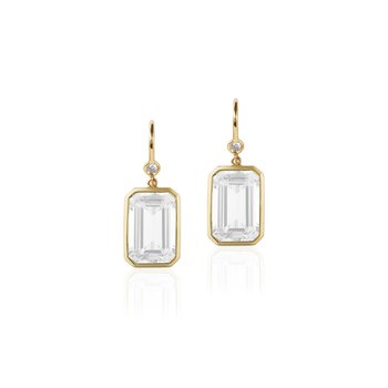 Moon Quartz Bezel-Set Emerald-Cut Drop Earrings GOS1877