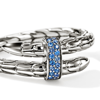 STERLING SILVER SPEAR BYPASS SINGLE WRAP RING WITH BLUE SAPPHIRE STATION 001-620-01596