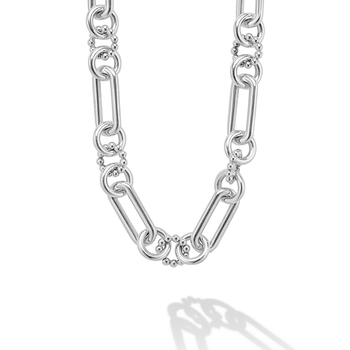 STERLING SILVER 15MM LARGE CAVIAR TOGGLE LINK NECKLACE 18'' 006-640-02495