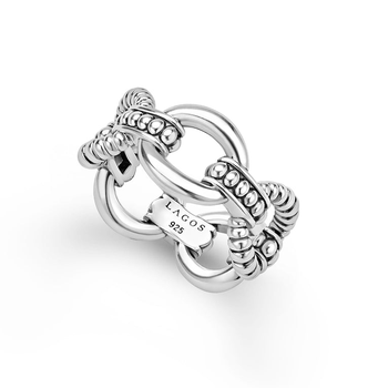 STERLING SILVER 10MM FLUTED CAVIAR OVAL LINK RING 006-620-01584