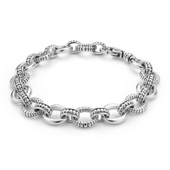 STERLING SILVER 10MM FLUTED AND SMOOTH OVAL LINK BRACELET 002-610-03508