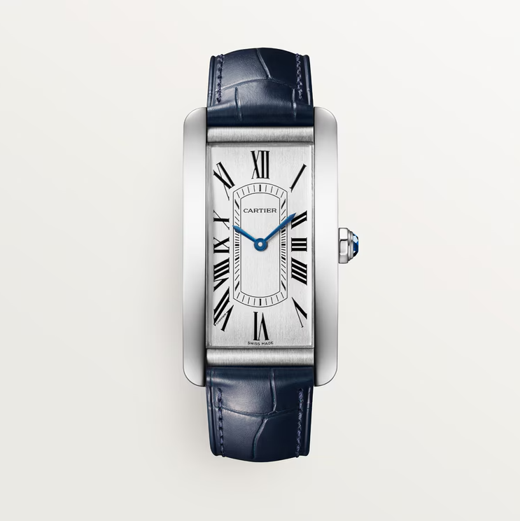 Cartier STAINLESS STEEL TANK AMERICAINE LARGE AUTOMATIC ON BLUE