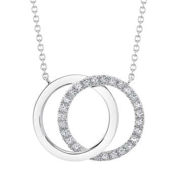 14K WHITE GOLD DIAMOND LOVE KNOT TWO CIRCLE PENDANT MEDIUM 001-165-10328