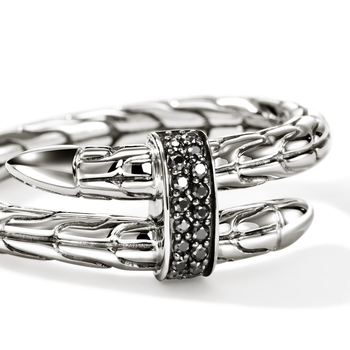 STERLING SILVER SPEAR BYPASS SINGLE WRAP RING WITH BLACK SAPPHIRE STATION 001-620-01542