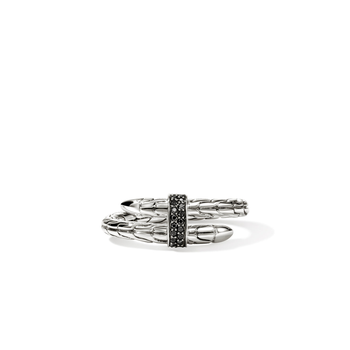 STERLING SILVER SPEAR BYPASS SINGLE WRAP RING WITH BLACK SAPPHIRE STATION 001-620-01542