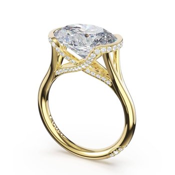 18K YELLOW GOLD EAST- WEST CATHEDRAL SET DIAMOND SEMI MOUNT FOR OVAL CENTER 001-140-03600