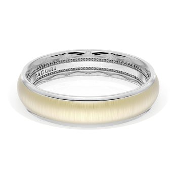 18K WHITE AND YELLOW GOLD DOME SATIN CENTER AND POLISHED EDGE 5MM WEDDING BAND 002-405-10427