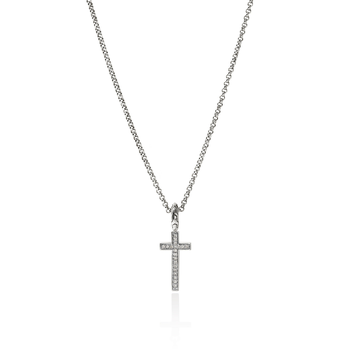 STERLING SILVER ESSENTIALS SPIRITUAL DIAMOND PAVE CROSS ON 1.5MM ADJUSTABLE ROLO CHAIN 001-640-02326