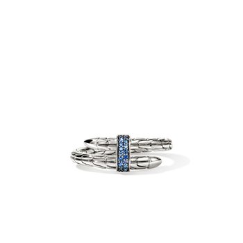 STERLING SILVER SPEAR BYPASS SINGLE WRAP RING WITH BLUE SAPPHIRE STATION 001-620-01596
