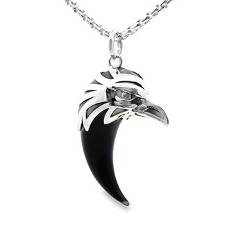 STERLING BLACK ONYX EAGLE PENDANT WITH YELLOW SAPPHIRE EYES ON CHAIN 001-640-02507