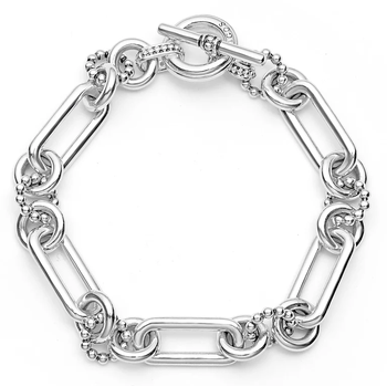 STERLING SILVER SIGNATURE CAVIAR FLUTED OVAL LINK TOGGLE BRACELET 002-610-03502