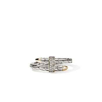 STERLING SILVER AND 14K YELLOW GOLD SPEAR BYPASS SINGLE WRAP RING WITH DIAMOND STATION 001-620-01544