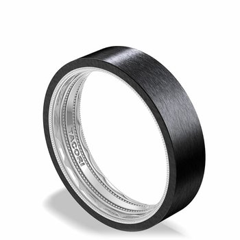 18K WHITE GOLD AND BLACK TITANIUM COUPLE SATIN FLAT TOP 6MM WEDDING BAND 002-405-10439