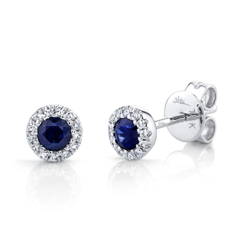14K WHITE GOLD BLUE SAPPHIRE DIAMOND HALO STUDS 001-150-06326