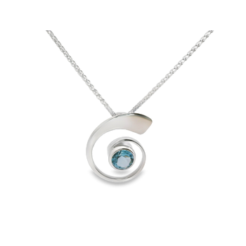 STERLING SILVER NAUTILUS PENDANT WITH BLUE TOPAZ 18" 006-230-05191