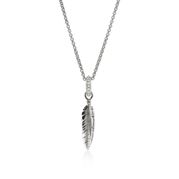 STERLING SILVER MODERN TALISMAN DIAMOND PAVE FEATHER PENDANT 001-640-02427