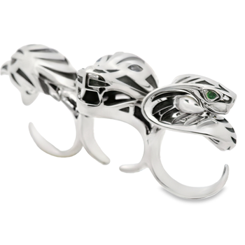 STERLING EAGLE, DRAGON, COBRA MULTI-FINGER RING, FINGER SIZE 10,9,7 LEFT TO RIGHT. 001-620-01592