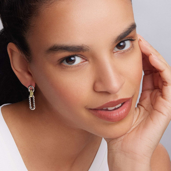 STERLING AND 18K YELLOW GOLD CAVIAR LINK DROP EARRINGS 006-645-02303
