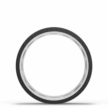 18K WHITE GOLD AND BLACK TITANIUM COUPLE SATIN FLAT TOP 6MM WEDDING BAND 002-405-10439
