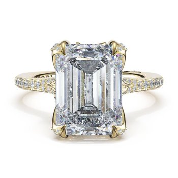 18K YELLOW GOLD DIAMOND SEMI MOUNT FOR EMERALD CUT CENTER WITH PETAL CROWN 001-140-03598