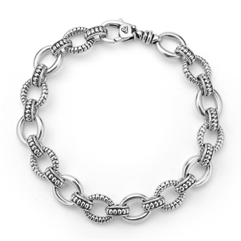 STERLING SILVER 10MM FLUTED AND SMOOTH OVAL LINK BRACELET 002-610-03508