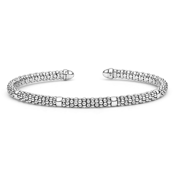 STERLING SILVER MINI VERSA DIAMOND PAVE ENDS TORQUE BRACELET 3MM 002-610-03521