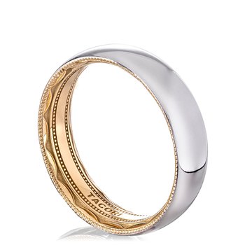 18K WHITE AND YELLOW GOLD MILLGRAIN EDGE HIGH POLISH 6MM WEDDING BAND 002-405-10436