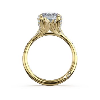 18K YELLOW GOLD DIAMOND SEMI MOUNT FOR EMERALD CUT CENTER WITH PETAL CROWN 001-140-03598