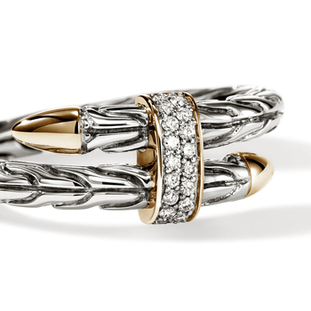STERLING SILVER AND 14K YELLOW GOLD SPEAR BYPASS SINGLE WRAP RING WITH DIAMOND STATION 001-620-01544