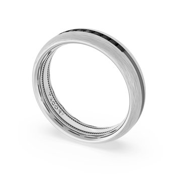 PLATINUM BRUSHED FINISH AND MILLGRAIN CENTER BLACK DIAMOND WEDDING BAND 001-405-10455