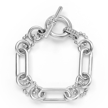 STERLING SILVER 15MM LARGE CAVIAR LINK TOGGLE BRACELET 002-610-03505